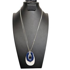 Liz Claiborne Modern Blue & White Enamel Statement Pendant Necklace
